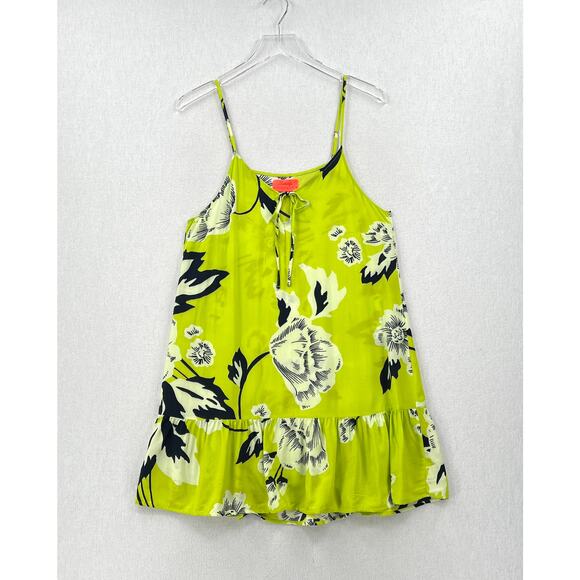 MAAJI Enchanted Mystery Mini Swim Coverup Dress Women L Lime Green Floral Ruffle - Picture 1 of 16